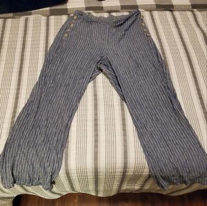 Medium, Blue with White Strips, Cato Linen Trouser Pants